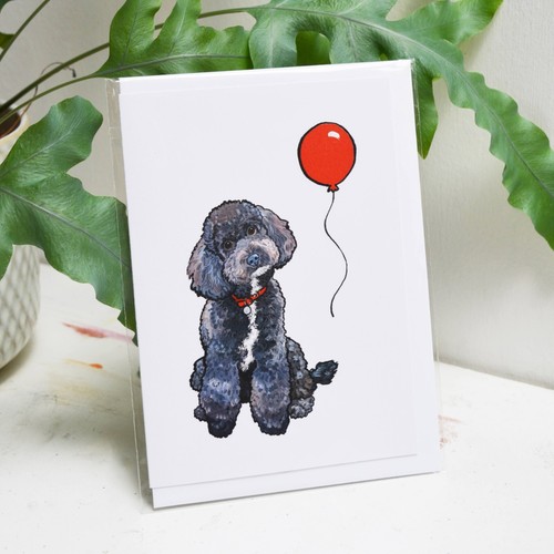 Black toy poodle birthday - poodle, card